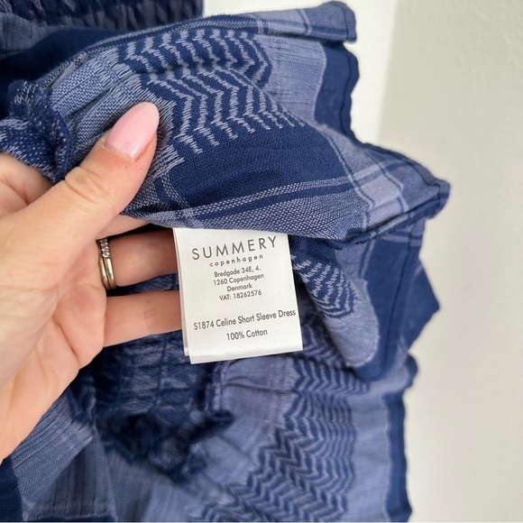 Summery Copenhagen Women's Celine Short Sleeve Dress Blue Houndstooth Size Small - Picture 11 of 12